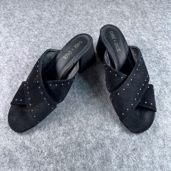 Chase+Chloe 8.5 Black Textile Upper Suede Studded Block Heel - Picture 2 of 7